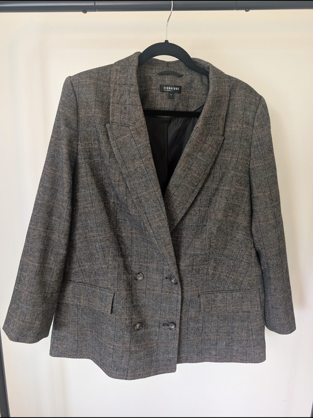 Reitmans Women's Double-Breasted Gray Plaid Blazer